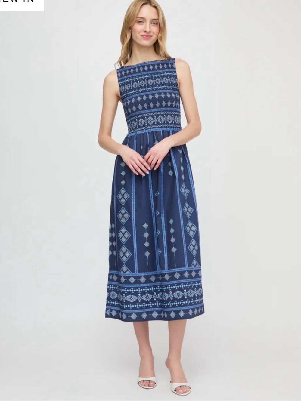 Hill house gone the Cosima nap dress Navy Diamond Batik midi cotton sleeveless